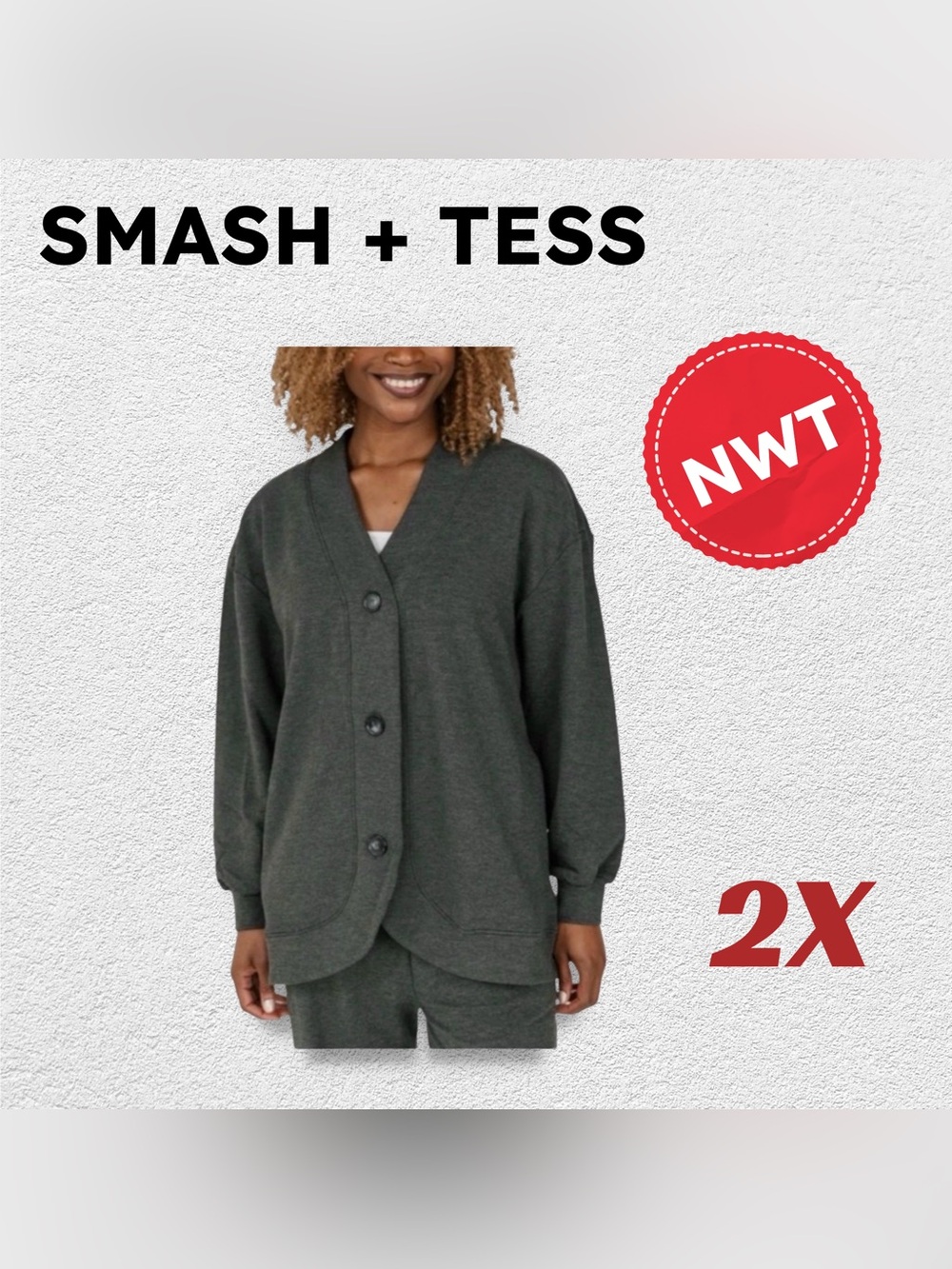 🇨🇦🆕NWT SMASH + TESS |2XL| Cozy minimalist Maya Lightweight Charcoal Cardigan*